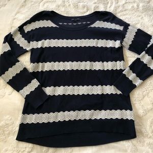 American Eagle Navy and White Lace Striped Sweater